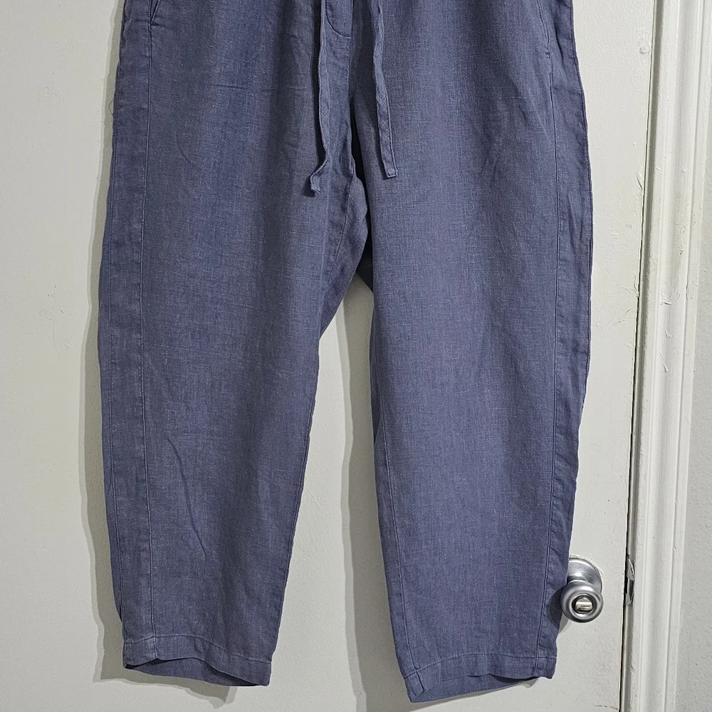 Pure Jill Garment Dyed Linen Crop Pants Women Medium Blue Minimalist‎